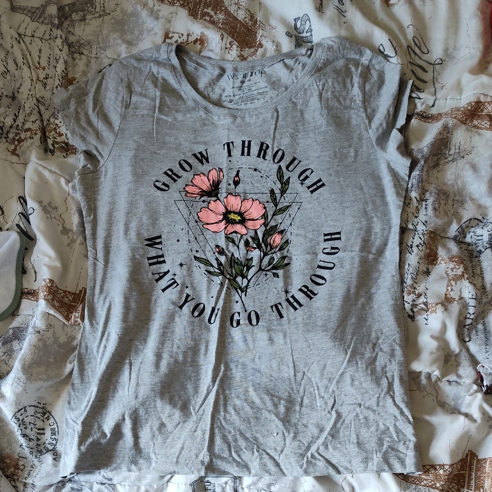 Wound Up Gray Tee with Pink Floral Graphic